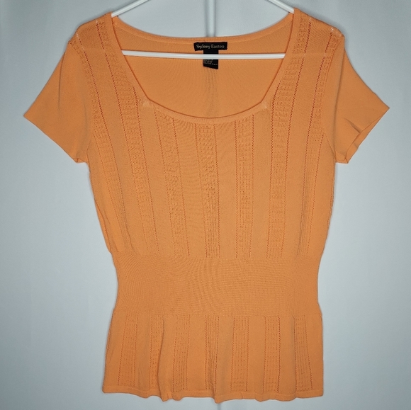 Sydney Easton Empire Knit Top Medium Square Neck Short Sleeve Orange Textured - Picture 1 of 14